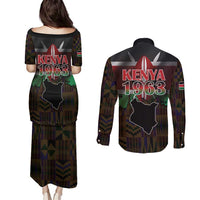 Happy Kenya Independence Day Couples Matching Puletasi and Long Sleeve Button Shirt Coat Of Arms With Kente Pattern - Wonder Print Shop