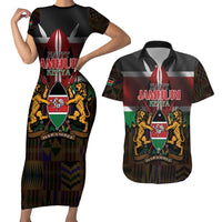 Happy Kenya Independence Day Couples Matching Short Sleeve Bodycon Dress and Hawaiian Shirt Coat Of Arms With Kente Pattern - Wonder Print Shop