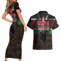 Happy Kenya Independence Day Couples Matching Short Sleeve Bodycon Dress and Hawaiian Shirt Coat Of Arms With Kente Pattern - Wonder Print Shop