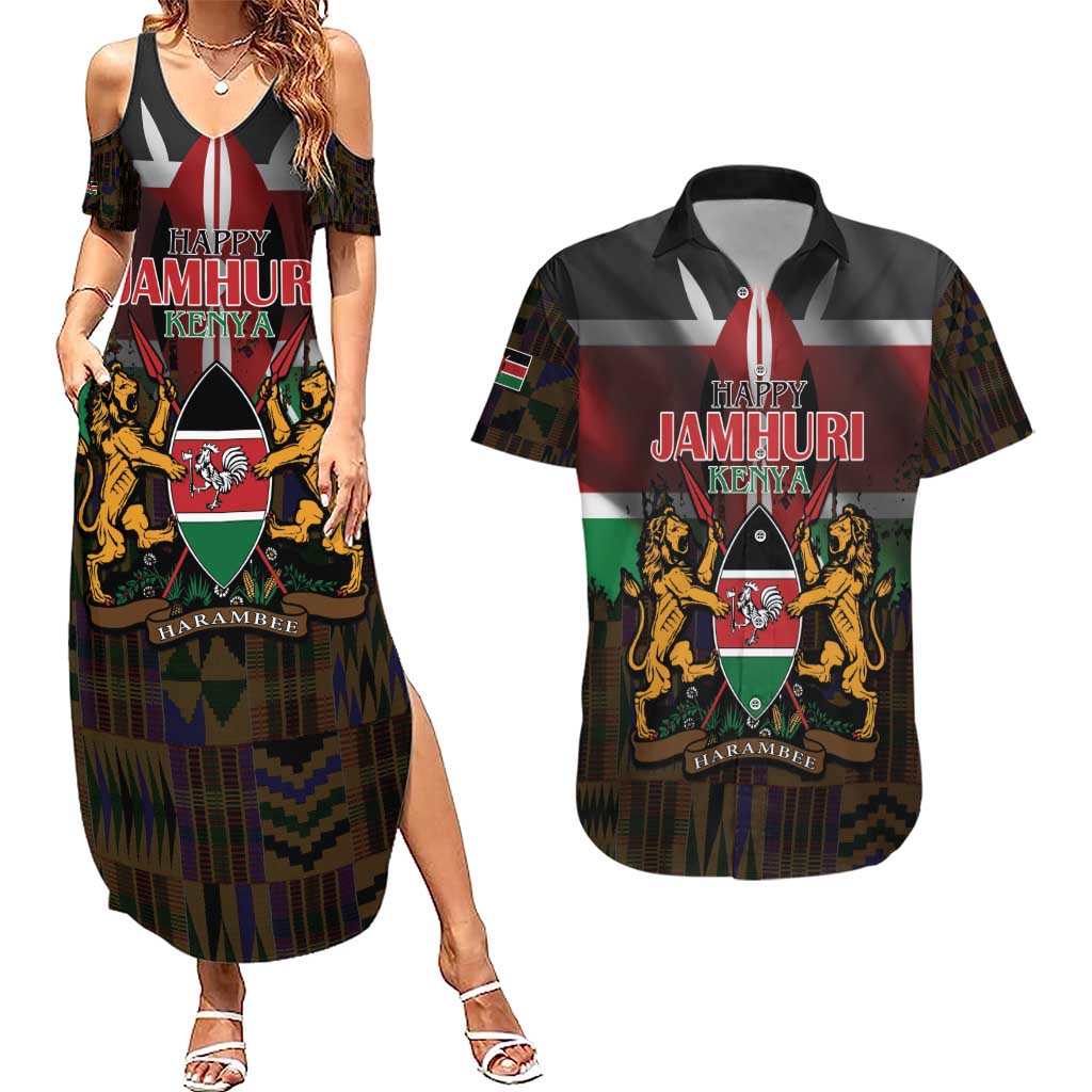 Happy Kenya Independence Day Couples Matching Summer Maxi Dress and Hawaiian Shirt Coat Of Arms With Kente Pattern - Wonder Print Shop