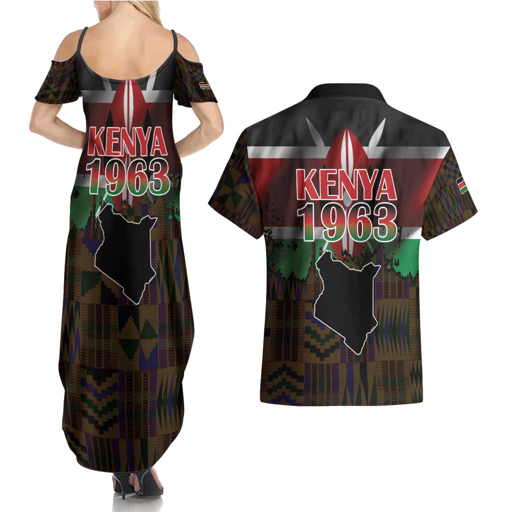 Happy Kenya Independence Day Couples Matching Summer Maxi Dress and Hawaiian Shirt Coat Of Arms With Kente Pattern - Wonder Print Shop