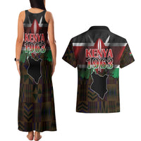 Happy Kenya Independence Day Couples Matching Tank Maxi Dress and Hawaiian Shirt Coat Of Arms With Kente Pattern - Wonder Print Shop