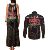 Happy Kenya Independence Day Couples Matching Tank Maxi Dress and Long Sleeve Button Shirt Coat Of Arms With Kente Pattern - Wonder Print Shop