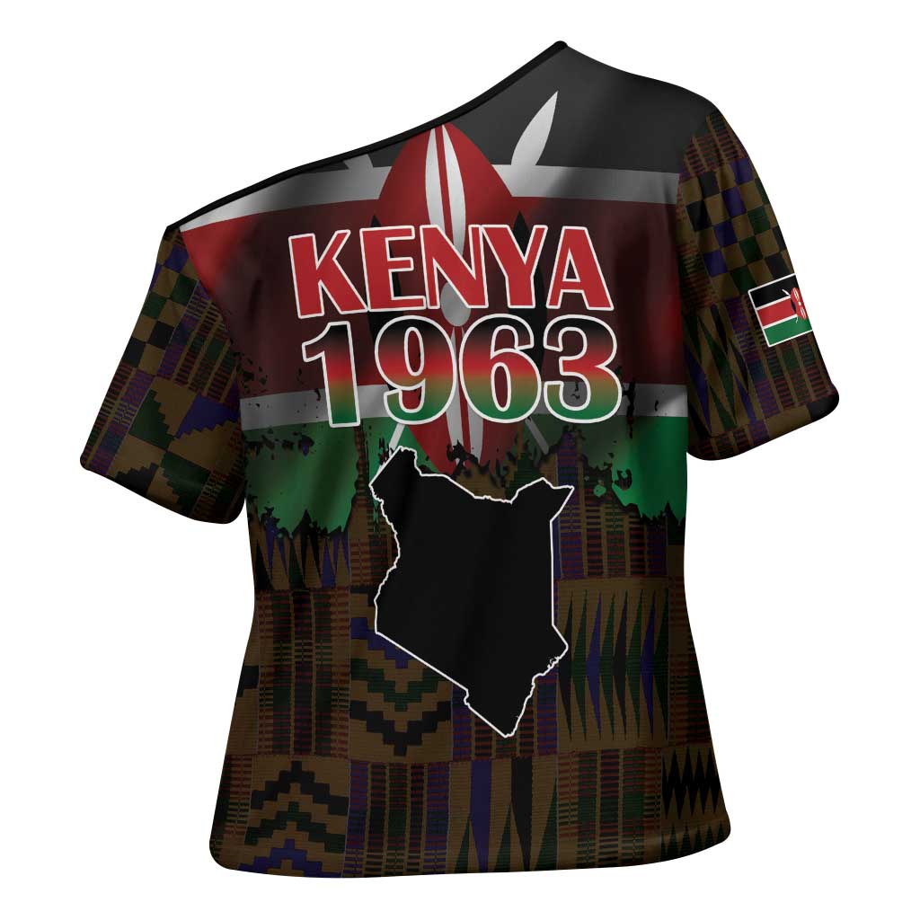 Happy Kenya Independence Day Cross Shoulder Shirt Coat Of Arms With Kente Pattern - Wonder Print Shop