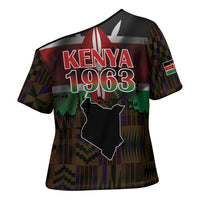 Happy Kenya Independence Day Cross Shoulder Shirt Coat Of Arms With Kente Pattern - Wonder Print Shop