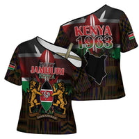 Happy Kenya Independence Day Cross Shoulder Shirt Coat Of Arms With Kente Pattern - Wonder Print Shop