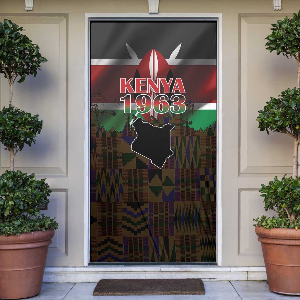 Happy Kenya Independence Day Door Cover Coat Of Arms With Kente Pattern - Wonder Print Shop