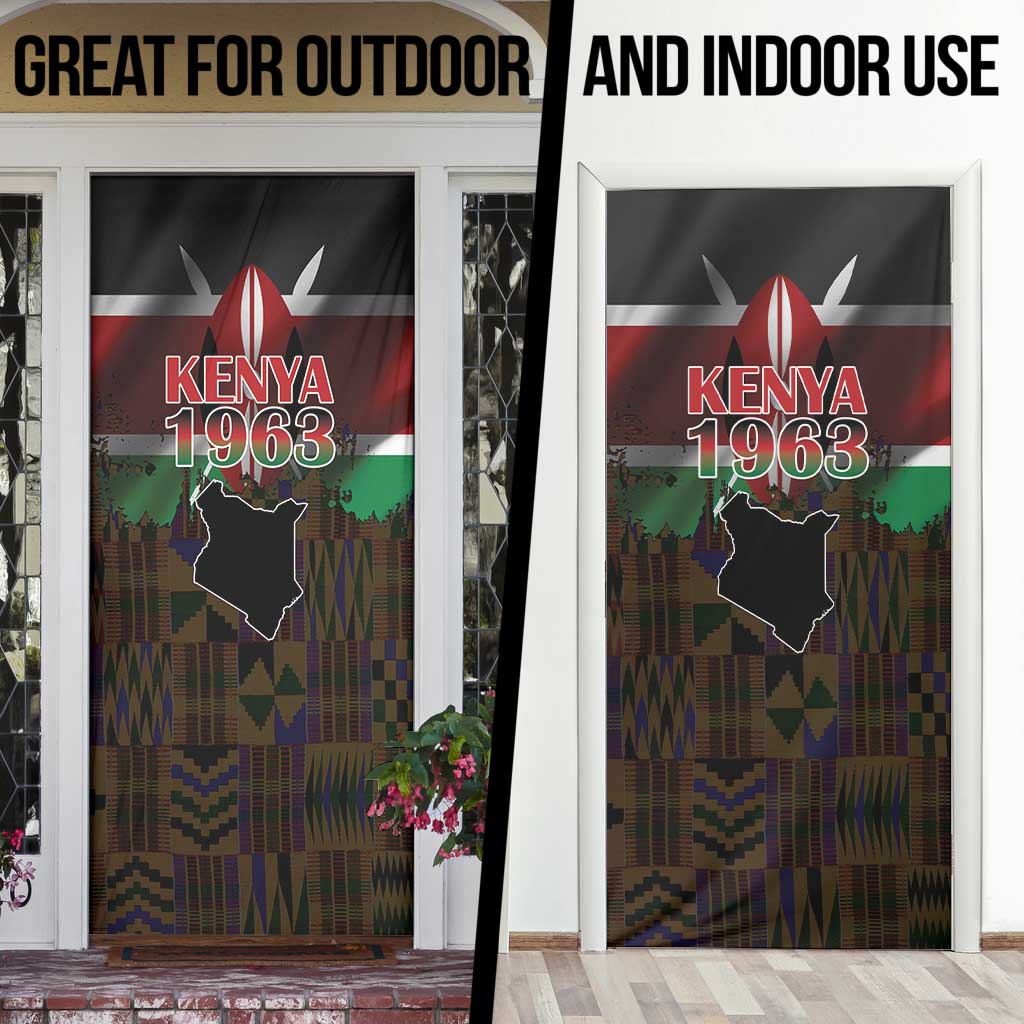 Happy Kenya Independence Day Door Cover Coat Of Arms With Kente Pattern - Wonder Print Shop