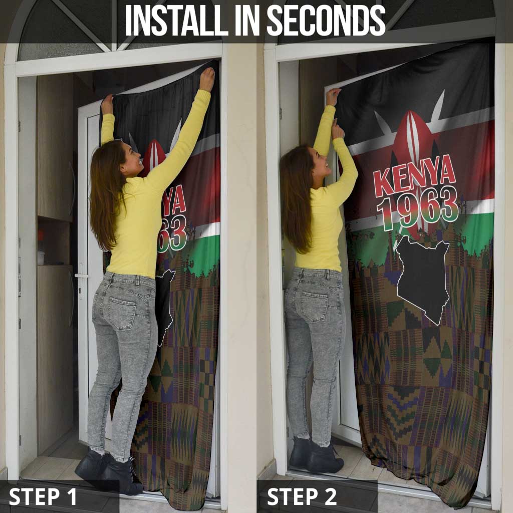 Happy Kenya Independence Day Door Cover Coat Of Arms With Kente Pattern - Wonder Print Shop