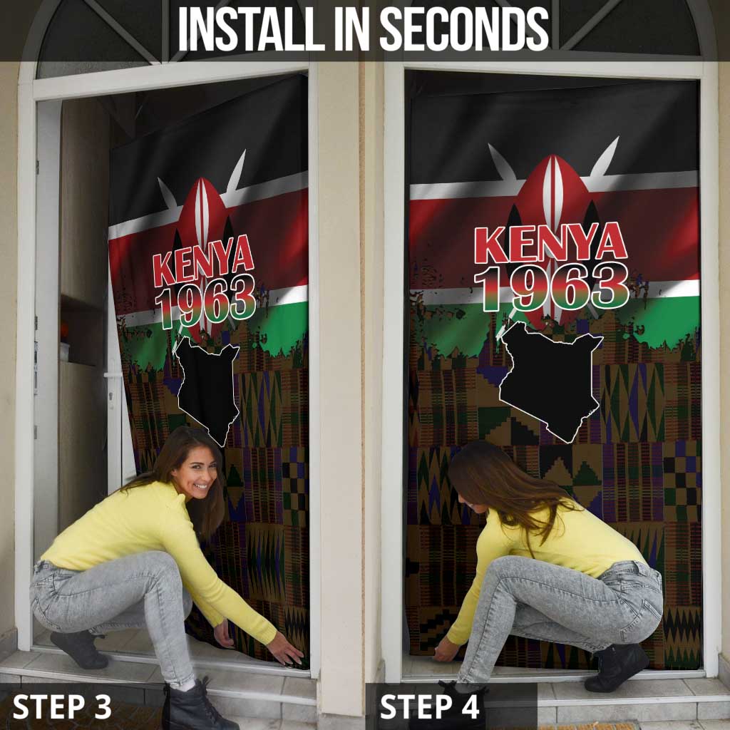 Happy Kenya Independence Day Door Cover Coat Of Arms With Kente Pattern - Wonder Print Shop