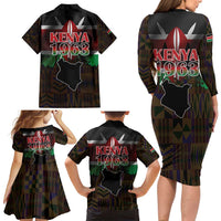 Happy Kenya Independence Day Family Matching Long Sleeve Bodycon Dress and Hawaiian Shirt Coat Of Arms With Kente Pattern - Wonder Print Shop