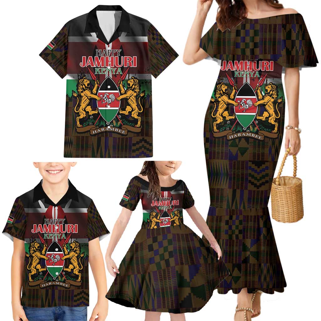 Happy Kenya Independence Day Family Matching Mermaid Dress and Hawaiian Shirt Coat Of Arms With Kente Pattern - Wonder Print Shop