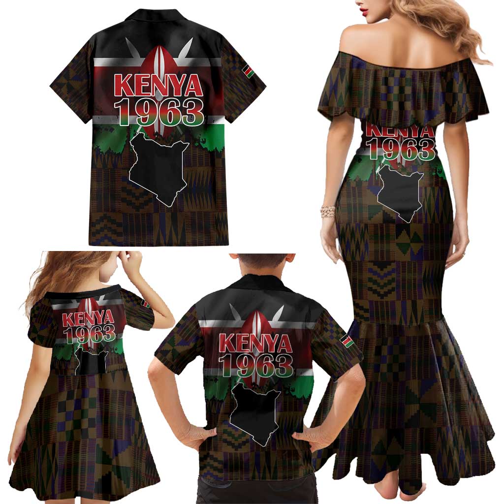 Happy Kenya Independence Day Family Matching Mermaid Dress and Hawaiian Shirt Coat Of Arms With Kente Pattern - Wonder Print Shop