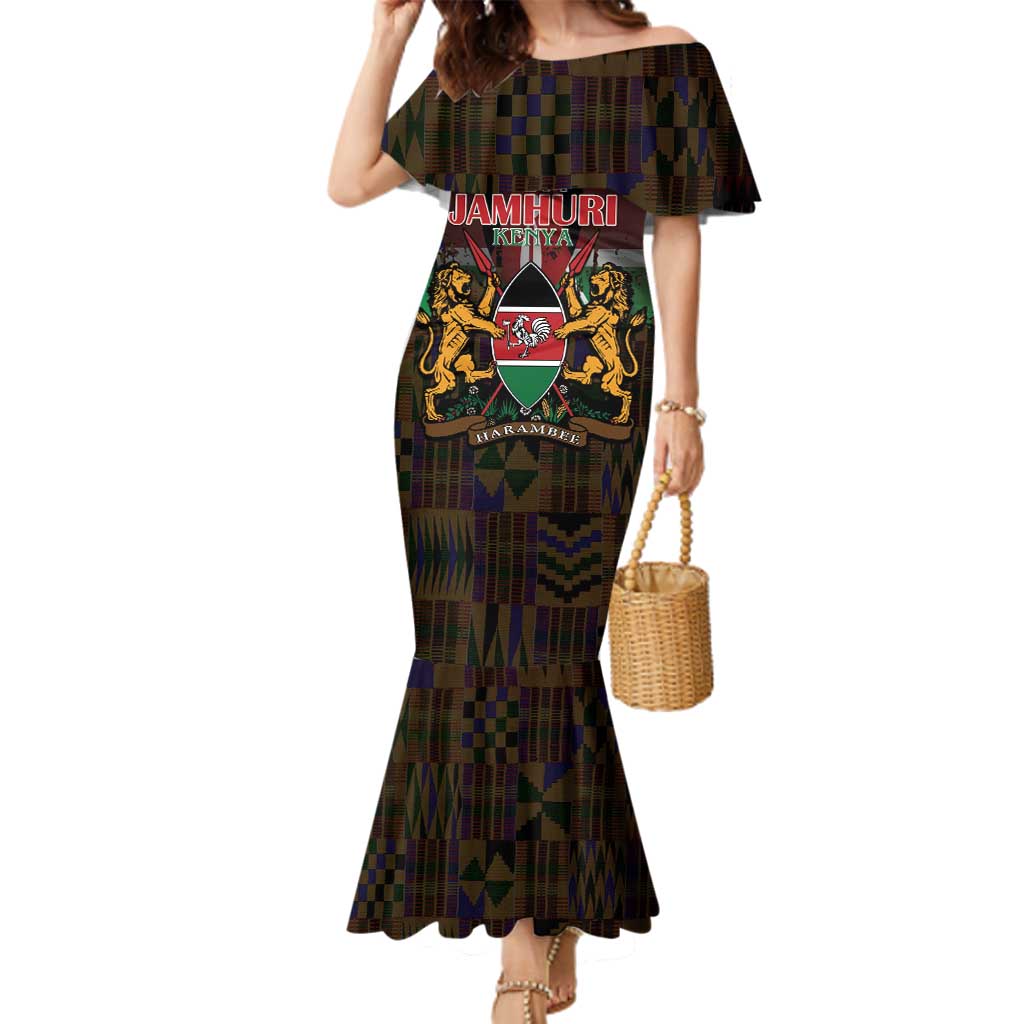 Happy Kenya Independence Day Family Matching Mermaid Dress and Hawaiian Shirt Coat Of Arms With Kente Pattern - Wonder Print Shop