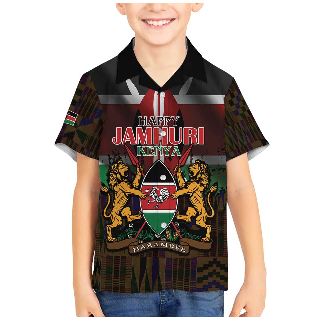Happy Kenya Independence Day Family Matching Mermaid Dress and Hawaiian Shirt Coat Of Arms With Kente Pattern - Wonder Print Shop