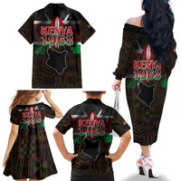Happy Kenya Independence Day Family Matching Off The Shoulder Long Sleeve Dress and Hawaiian Shirt Coat Of Arms With Kente Pattern - Wonder Print Shop
