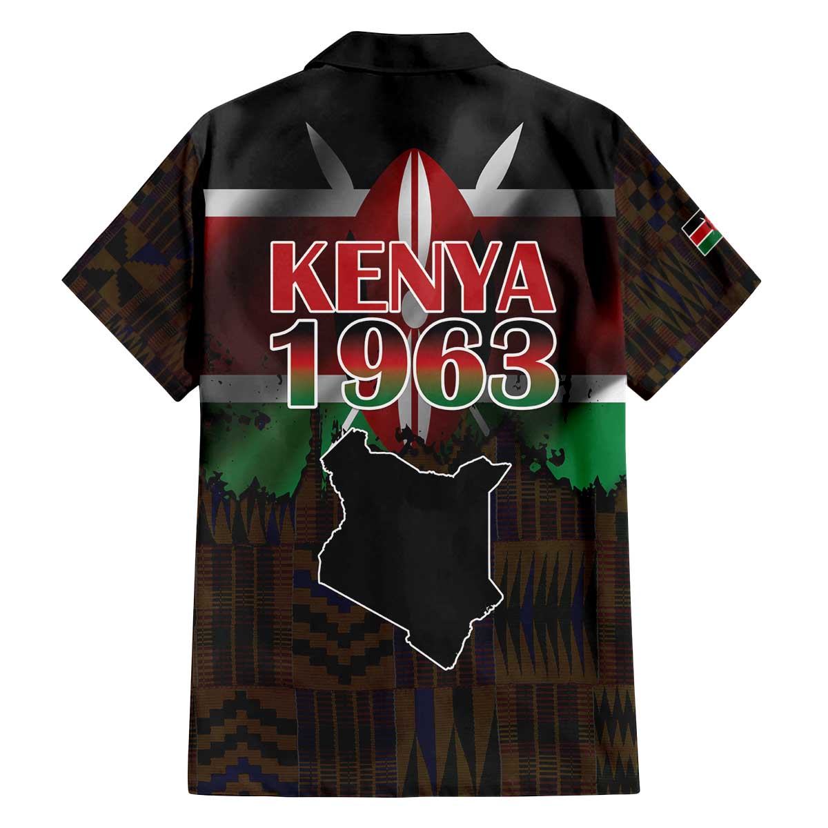 Happy Kenya Independence Day Family Matching Off The Shoulder Long Sleeve Dress and Hawaiian Shirt Coat Of Arms With Kente Pattern - Wonder Print Shop