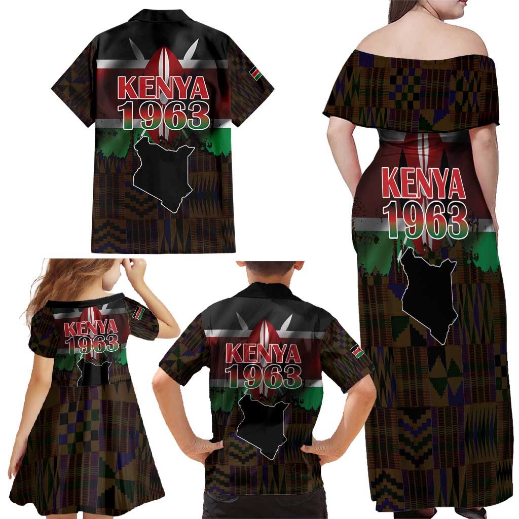 Happy Kenya Independence Day Family Matching Off Shoulder Maxi Dress and Hawaiian Shirt Coat Of Arms With Kente Pattern - Wonder Print Shop
