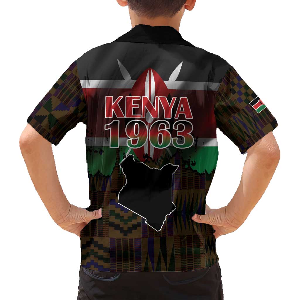 Happy Kenya Independence Day Family Matching Off Shoulder Short Dress and Hawaiian Shirt Coat Of Arms With Kente Pattern - Wonder Print Shop