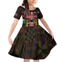 Happy Kenya Independence Day Family Matching Off Shoulder Short Dress and Hawaiian Shirt Coat Of Arms With Kente Pattern - Wonder Print Shop