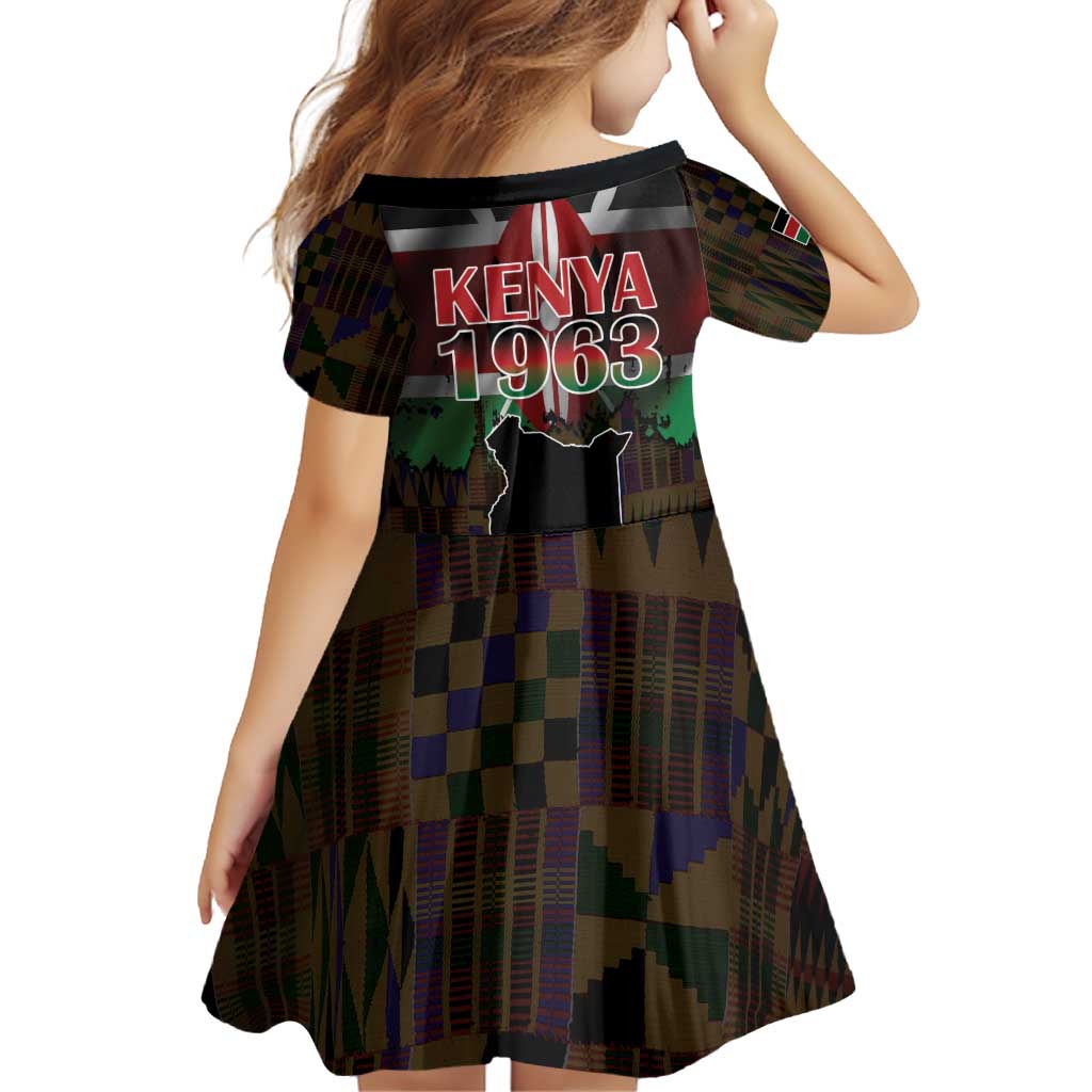 Happy Kenya Independence Day Family Matching Off Shoulder Short Dress and Hawaiian Shirt Coat Of Arms With Kente Pattern - Wonder Print Shop