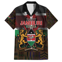 Happy Kenya Independence Day Family Matching Off Shoulder Short Dress and Hawaiian Shirt Coat Of Arms With Kente Pattern - Wonder Print Shop