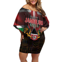 Happy Kenya Independence Day Family Matching Off Shoulder Short Dress and Hawaiian Shirt Coat Of Arms With Kente Pattern - Wonder Print Shop