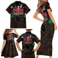 Happy Kenya Independence Day Family Matching Short Sleeve Bodycon Dress and Hawaiian Shirt Coat Of Arms With Kente Pattern - Wonder Print Shop