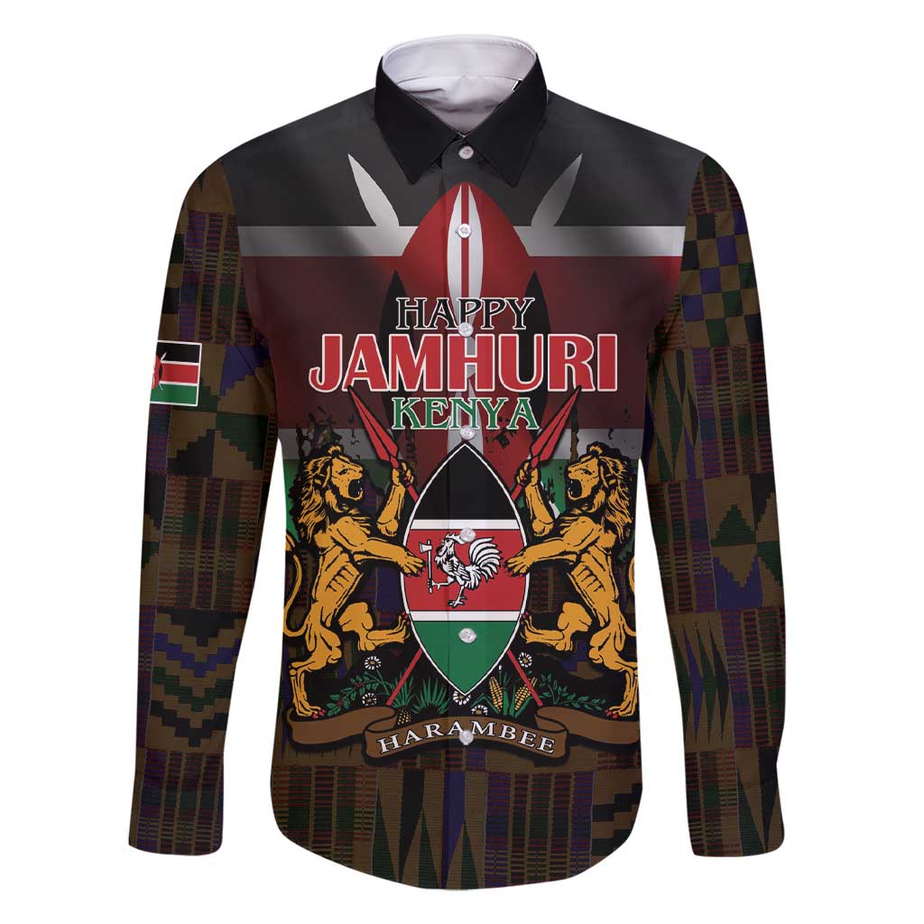 Happy Kenya Independence Day Family Matching Short Sleeve Bodycon Dress and Hawaiian Shirt Coat Of Arms With Kente Pattern - Wonder Print Shop