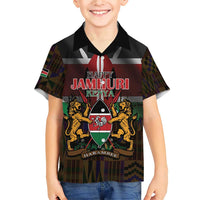 Happy Kenya Independence Day Family Matching Short Sleeve Bodycon Dress and Hawaiian Shirt Coat Of Arms With Kente Pattern - Wonder Print Shop