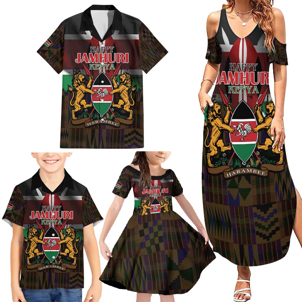 Happy Kenya Independence Day Family Matching Summer Maxi Dress and Hawaiian Shirt Coat Of Arms With Kente Pattern - Wonder Print Shop