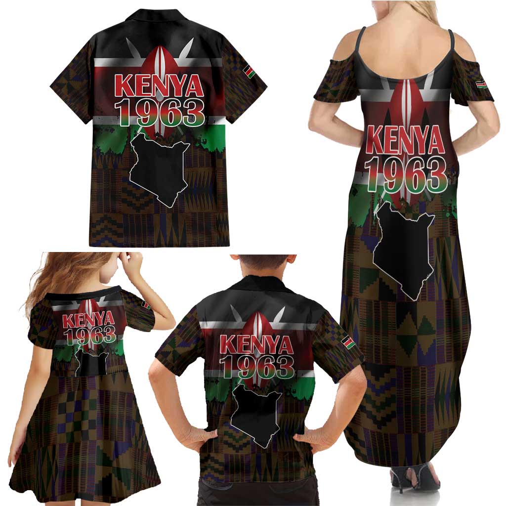 Happy Kenya Independence Day Family Matching Summer Maxi Dress and Hawaiian Shirt Coat Of Arms With Kente Pattern - Wonder Print Shop