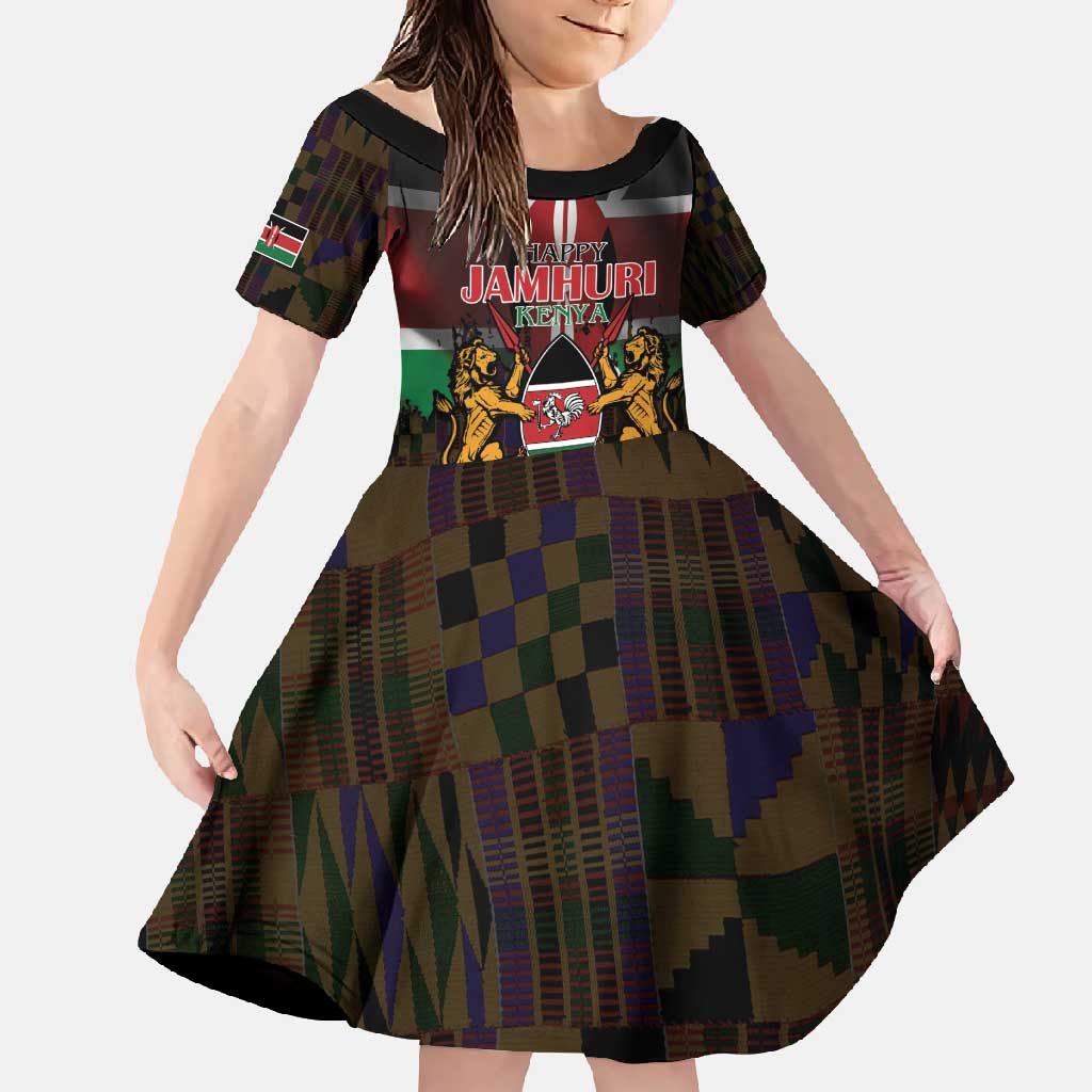 Happy Kenya Independence Day Family Matching Tank Maxi Dress and Hawaiian Shirt Coat Of Arms With Kente Pattern - Wonder Print Shop