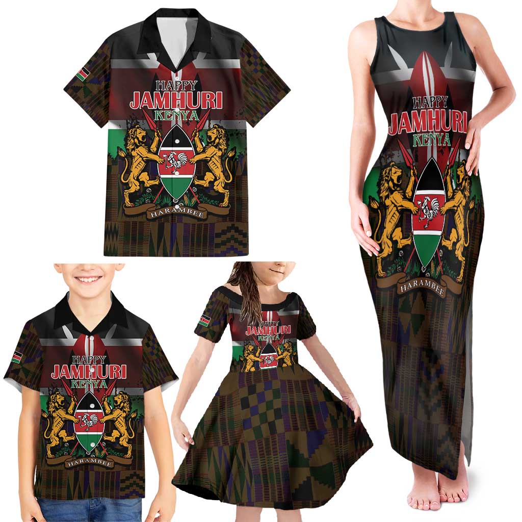 Happy Kenya Independence Day Family Matching Tank Maxi Dress and Hawaiian Shirt Coat Of Arms With Kente Pattern - Wonder Print Shop