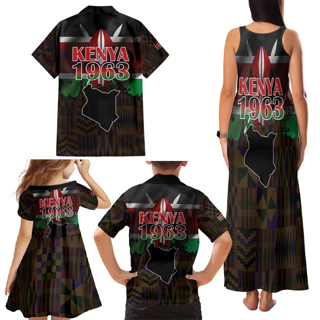 Happy Kenya Independence Day Family Matching Tank Maxi Dress and Hawaiian Shirt Coat Of Arms With Kente Pattern - Wonder Print Shop