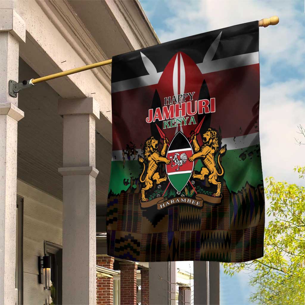 Happy Kenya Independence Day Garden Flag Coat Of Arms With Kente Pattern - Wonder Print Shop