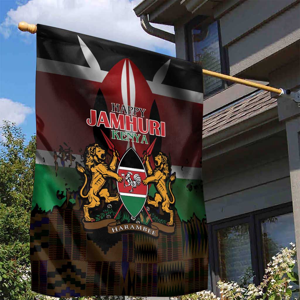 Happy Kenya Independence Day Garden Flag Coat Of Arms With Kente Pattern - Wonder Print Shop