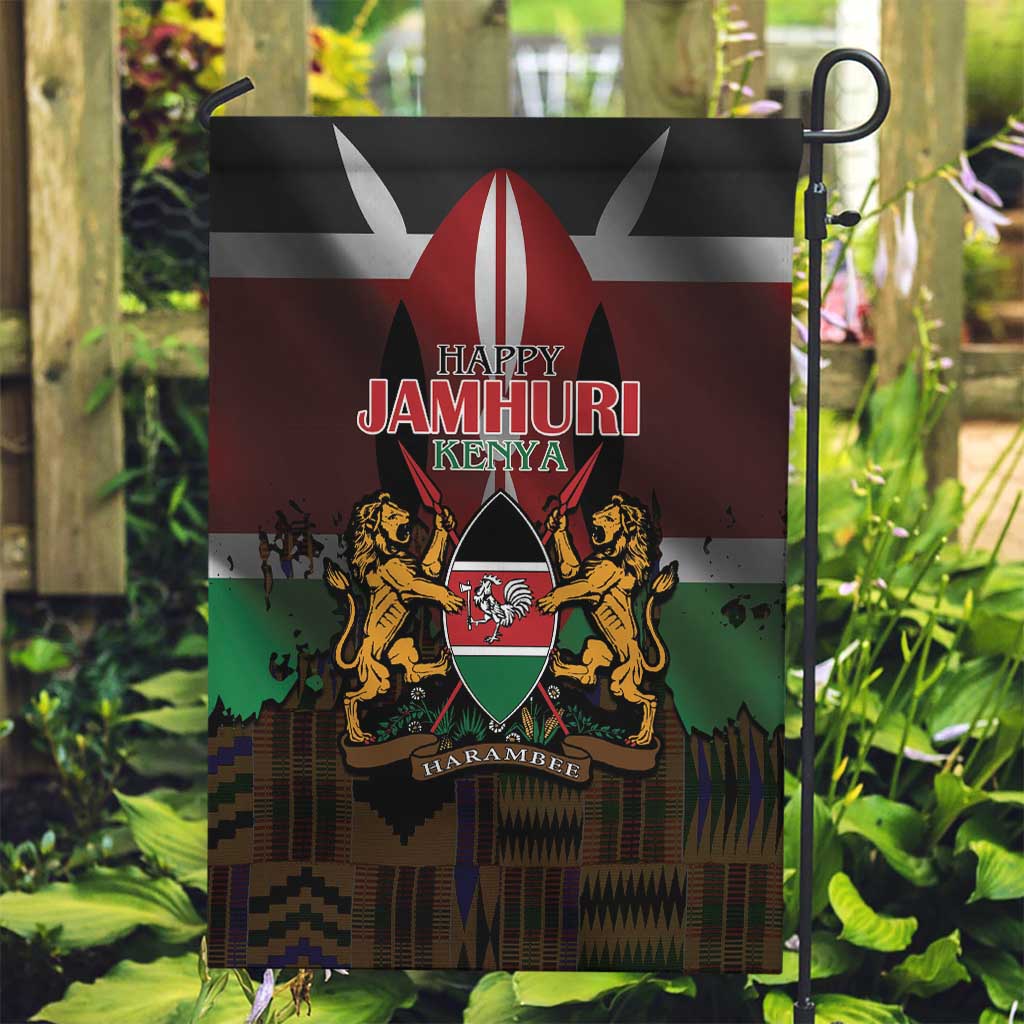 Happy Kenya Independence Day Garden Flag Coat Of Arms With Kente Pattern - Wonder Print Shop