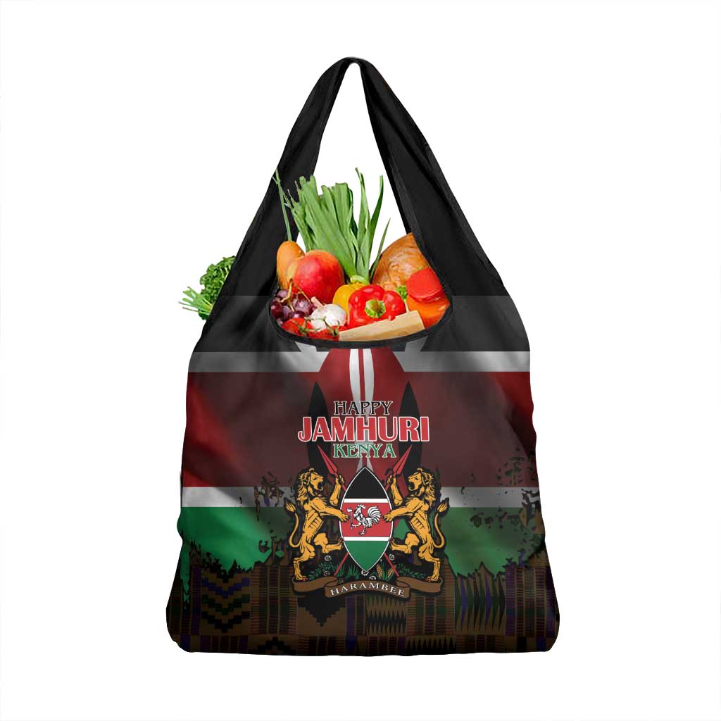Happy Kenya Independence Day Grocery Bag Coat Of Arms With Kente Pattern - Wonder Print Shop