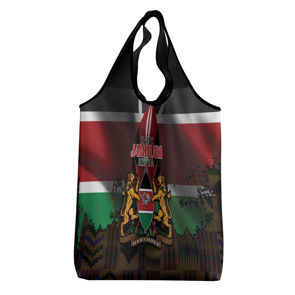 Happy Kenya Independence Day Grocery Bag Coat Of Arms With Kente Pattern - Wonder Print Shop