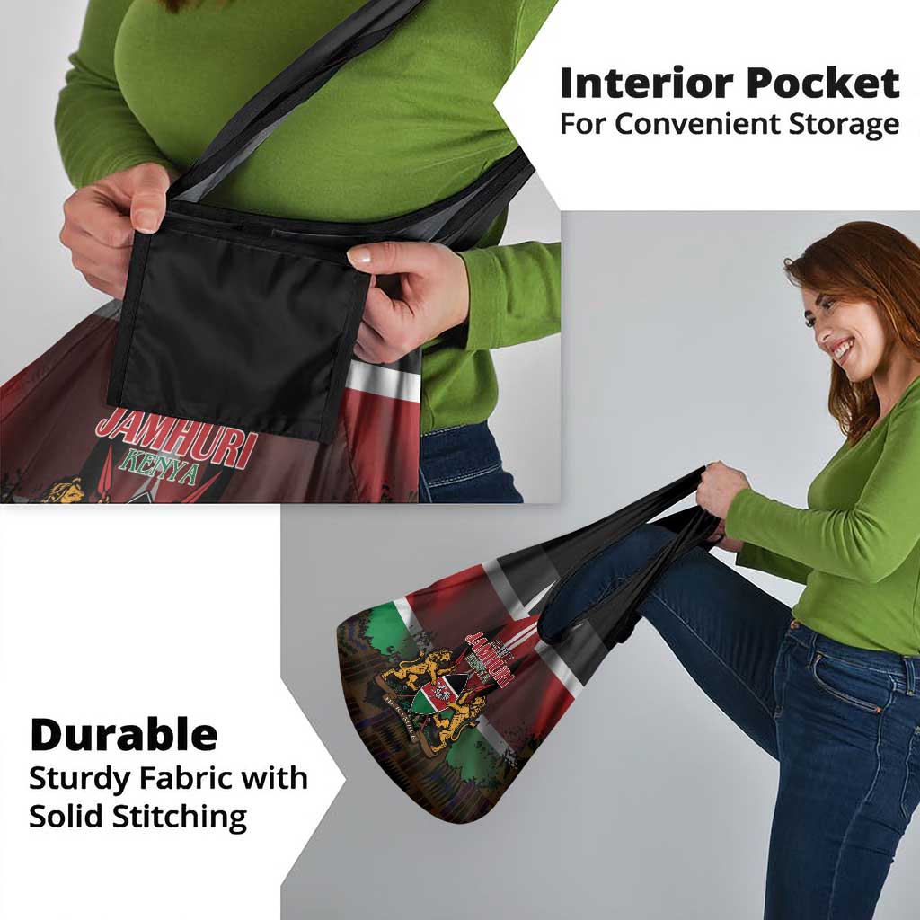 Happy Kenya Independence Day Grocery Bag Coat Of Arms With Kente Pattern - Wonder Print Shop