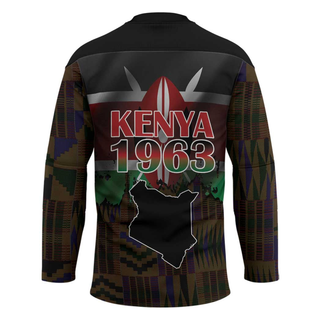 Happy Kenya Independence Day Hockey Jersey Coat Of Arms With Kente Pattern - Wonder Print Shop