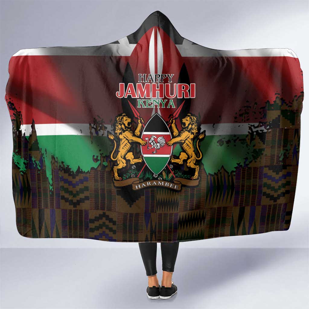 Happy Kenya Independence Day Hooded Blanket Coat Of Arms With Kente Pattern - Wonder Print Shop