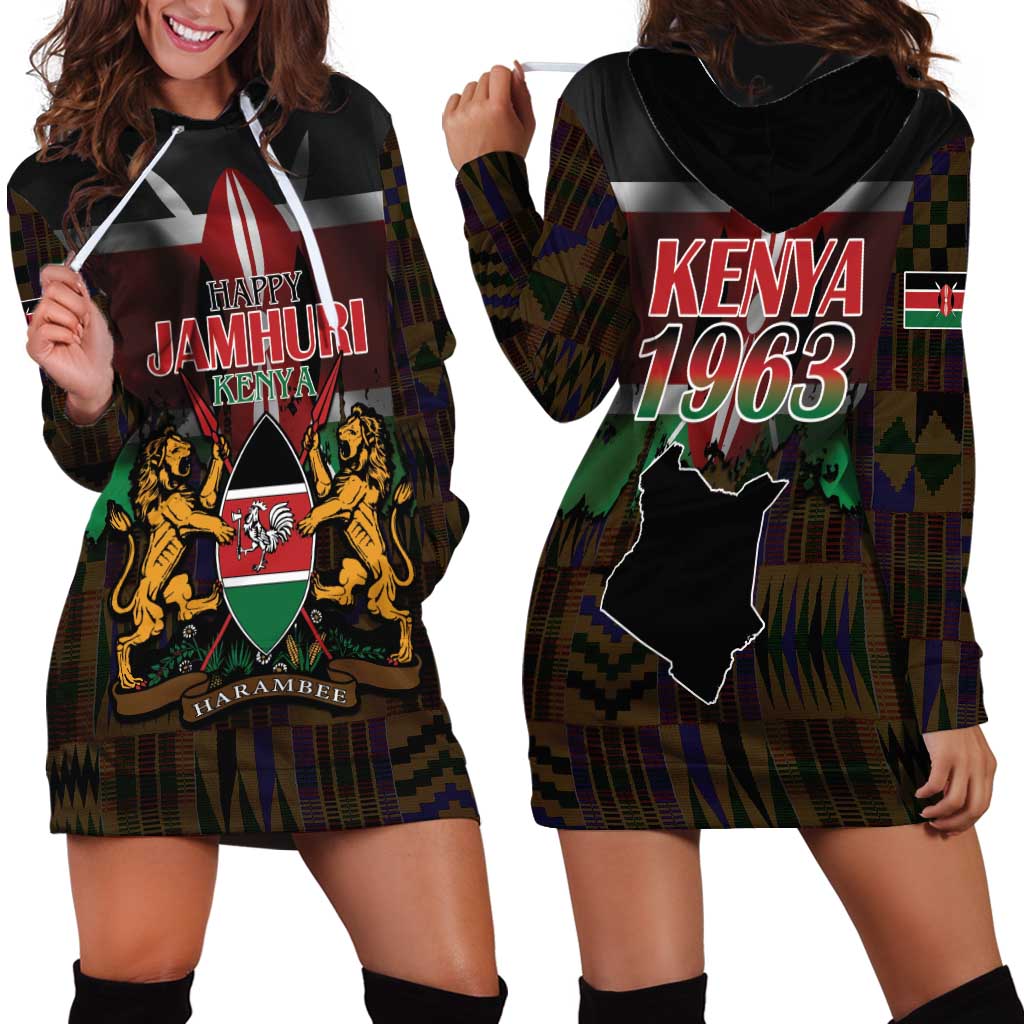Happy Kenya Independence Day Hoodie Dress Coat Of Arms With Kente Pattern - Wonder Print Shop