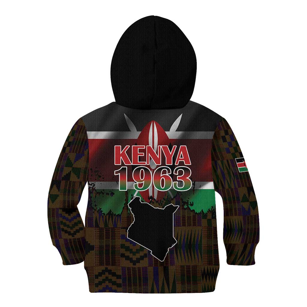 Happy Kenya Independence Day Kid Hoodie Coat Of Arms With Kente Pattern - Wonder Print Shop