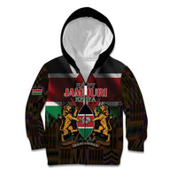 Happy Kenya Independence Day Kid Hoodie Coat Of Arms With Kente Pattern - Wonder Print Shop