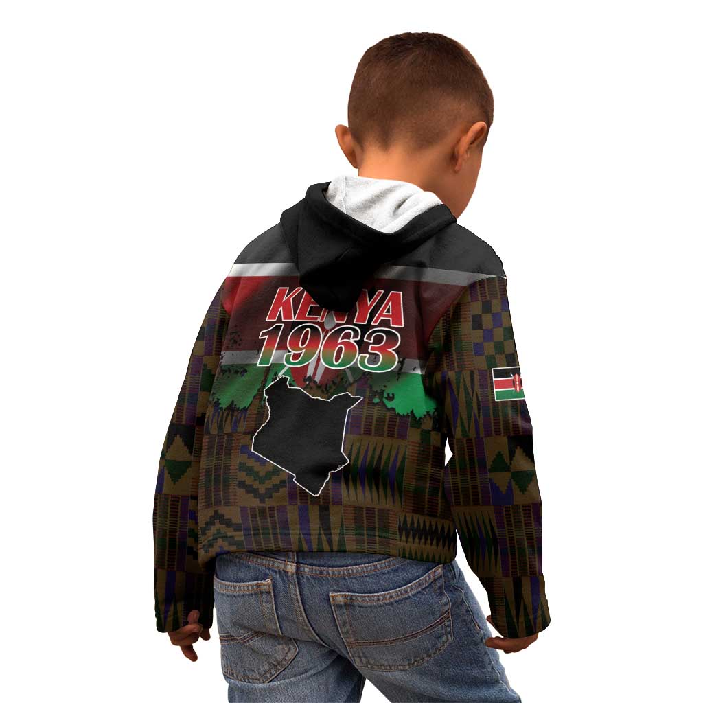 Happy Kenya Independence Day Kid Hoodie Coat Of Arms With Kente Pattern - Wonder Print Shop