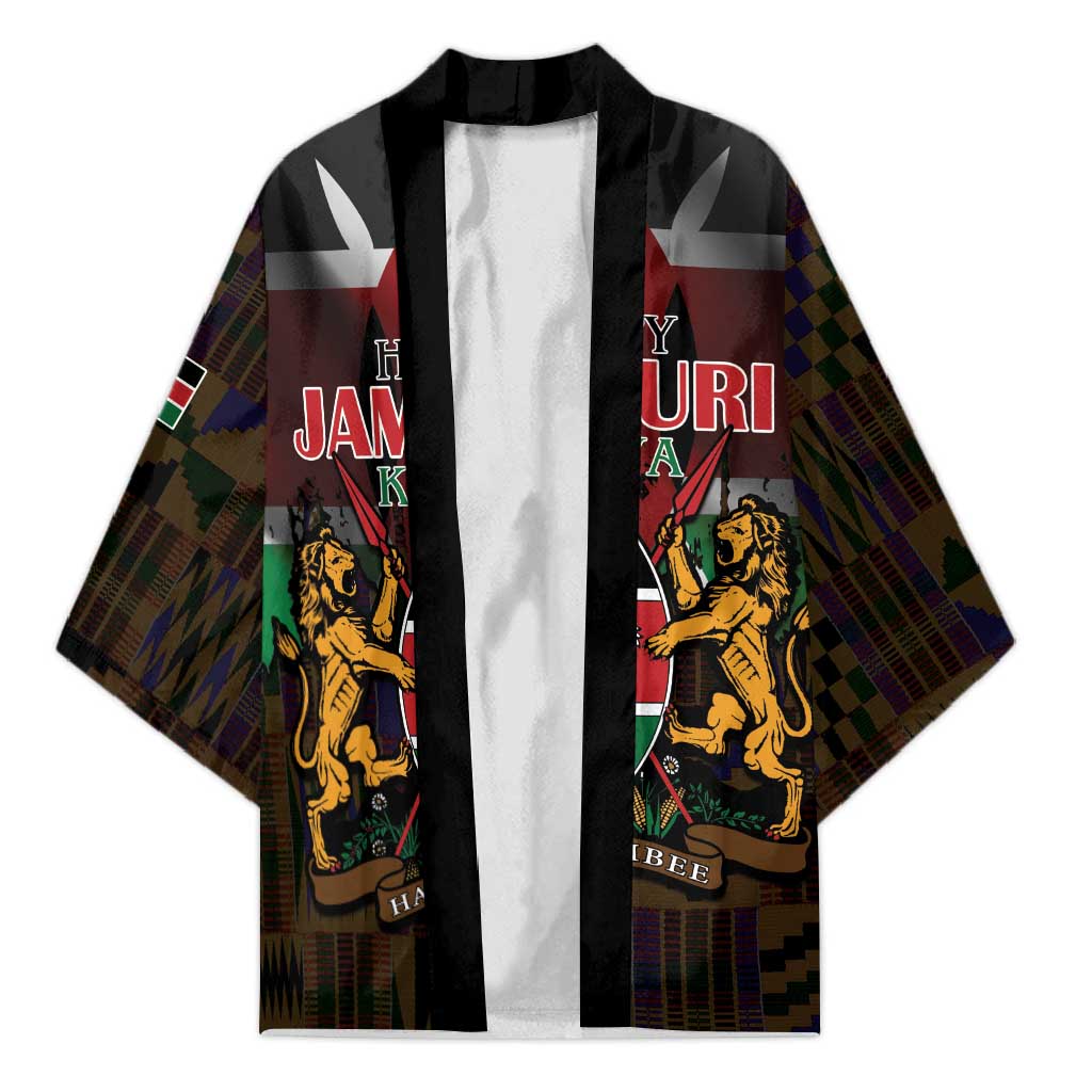 Happy Kenya Independence Day Kimono Coat Of Arms With Kente Pattern - Wonder Print Shop