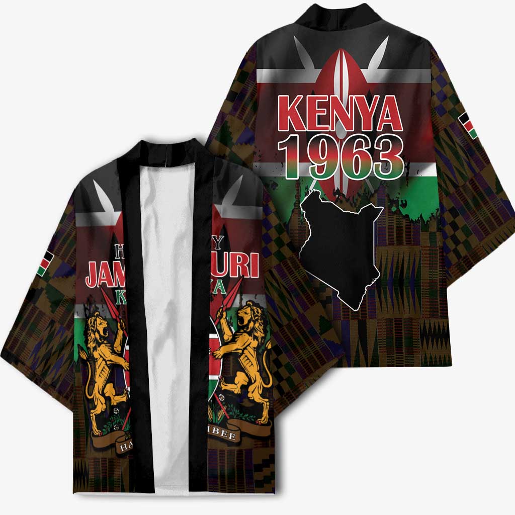 Happy Kenya Independence Day Kimono Coat Of Arms With Kente Pattern - Wonder Print Shop