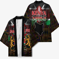 Happy Kenya Independence Day Kimono Coat Of Arms With Kente Pattern - Wonder Print Shop